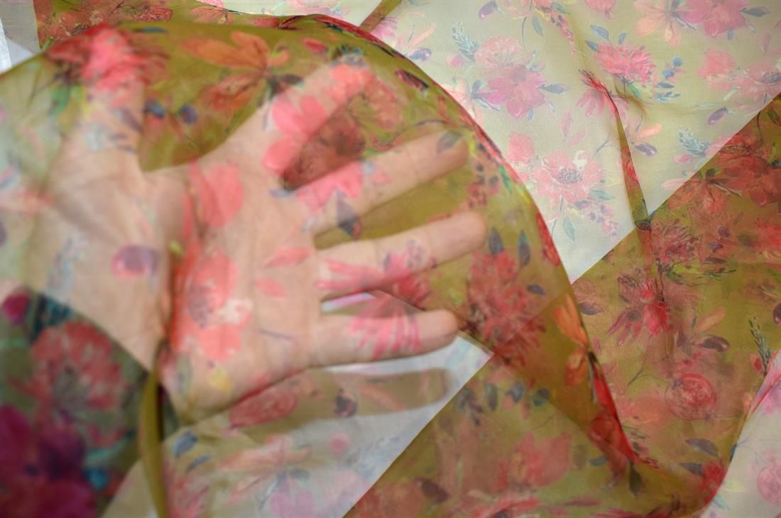 Mustard Printed Polyester Organza Fabric