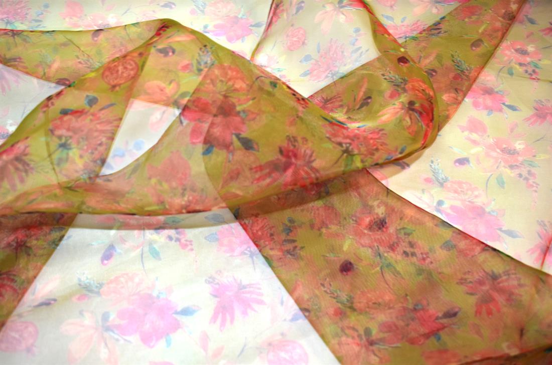 Mustard Printed Polyester Organza Fabric