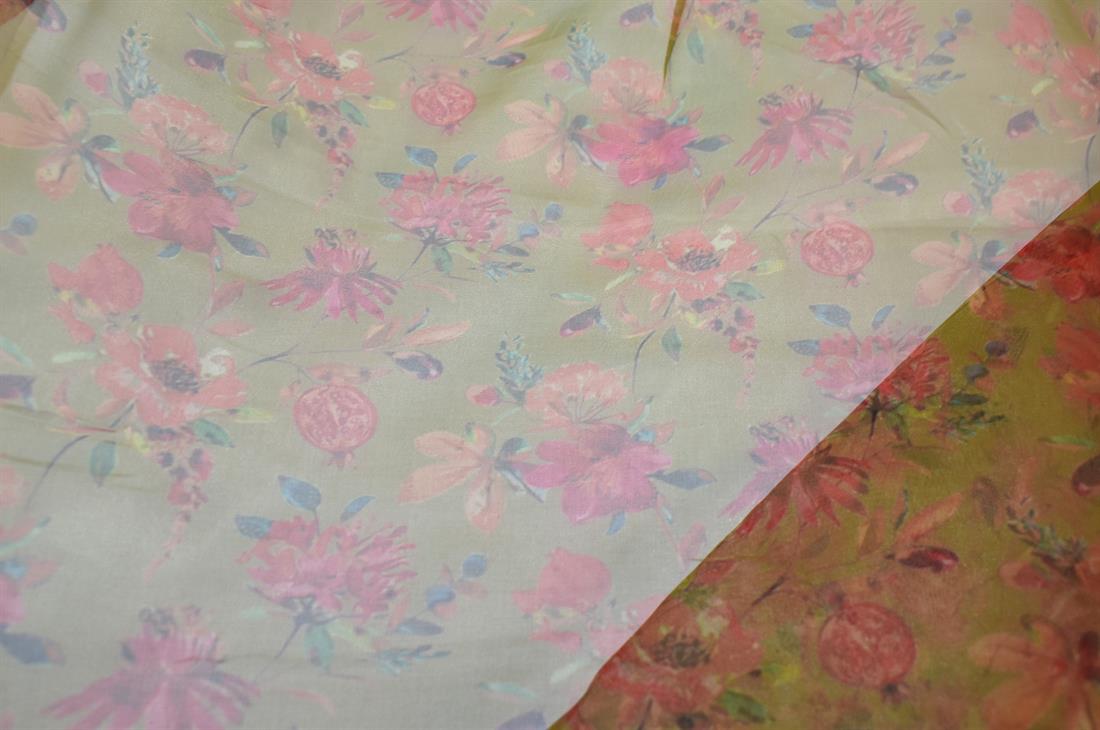Mustard Printed Polyester Organza Fabric