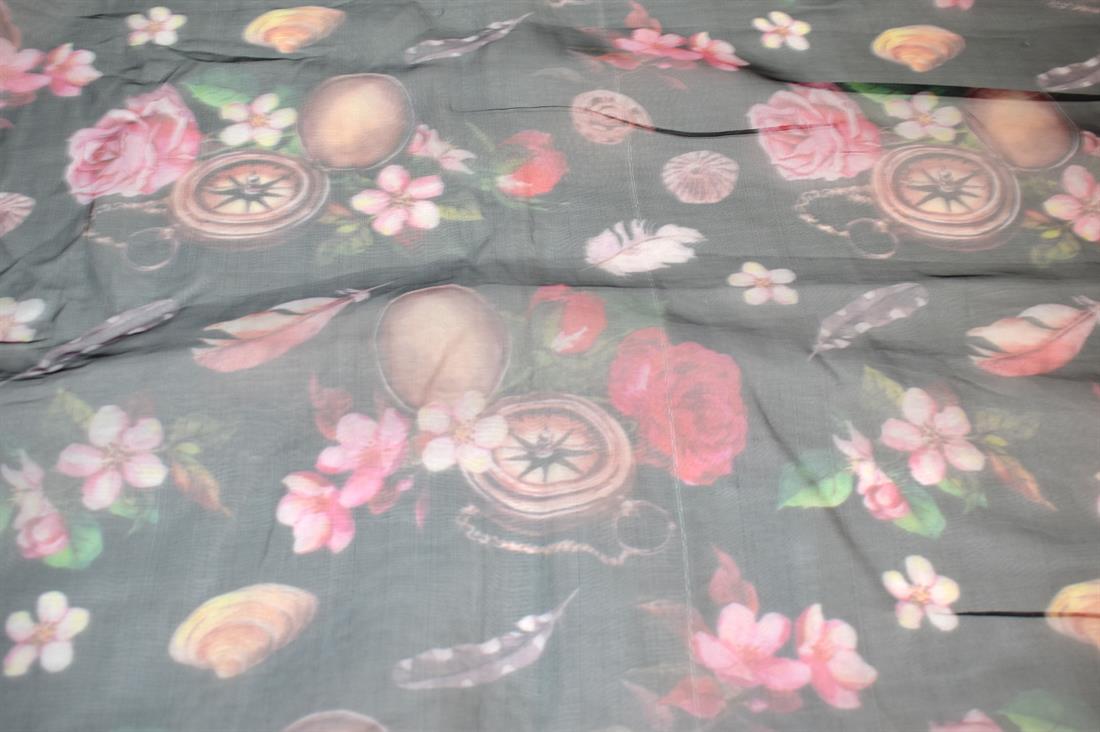 Black Printed Polyester Organza Fabric