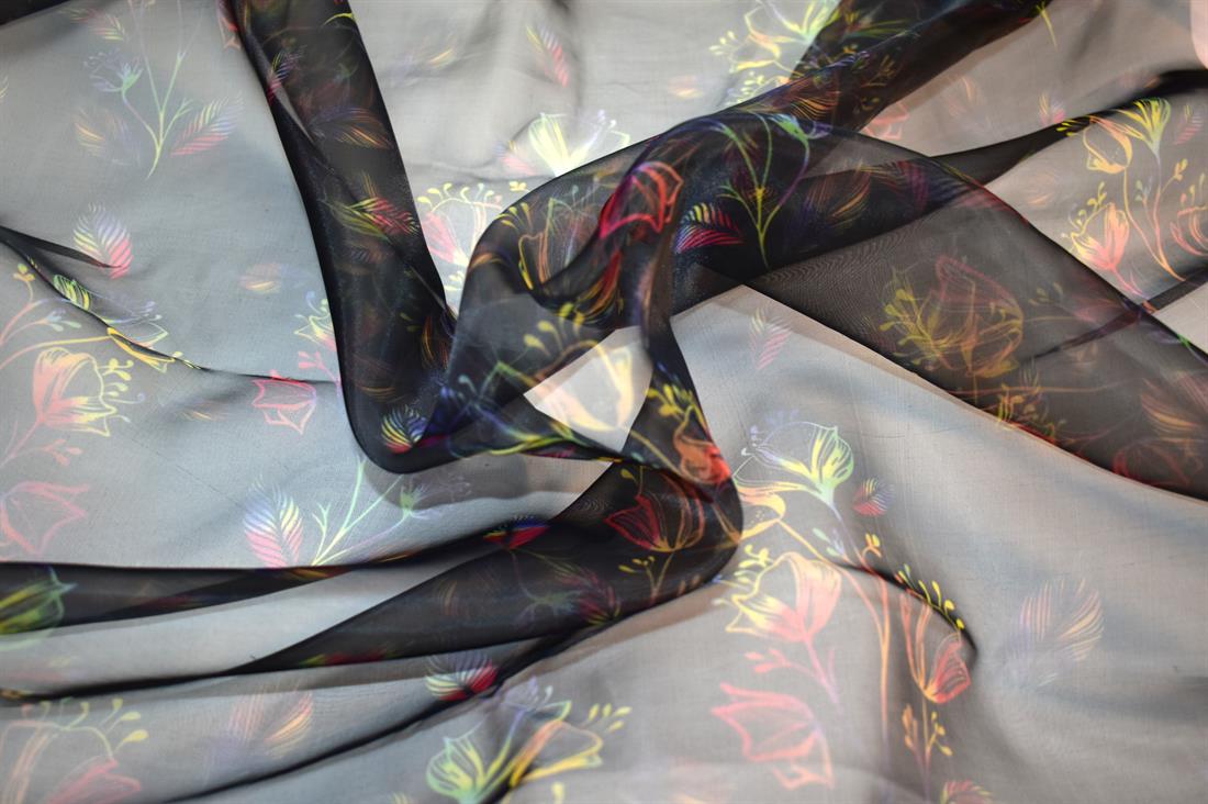 Black Printed Polyester Organza Fabric