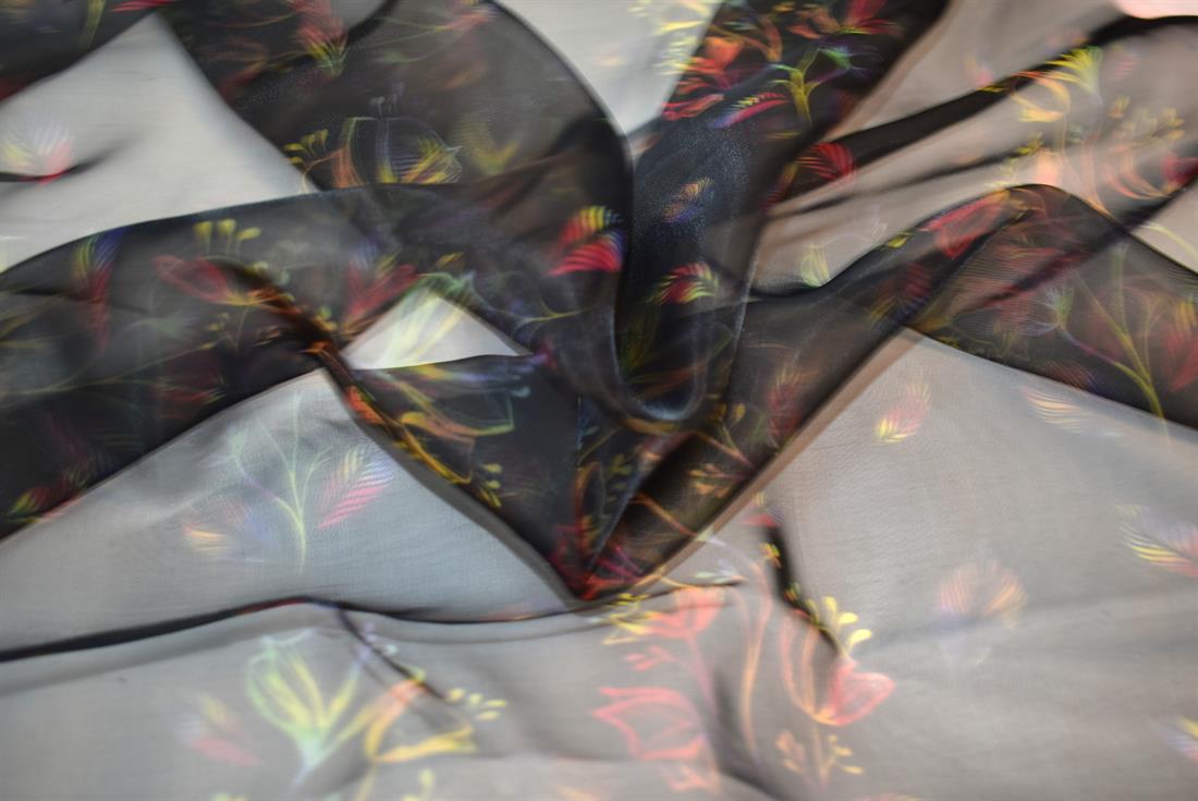 Black Printed Polyester Organza Fabric