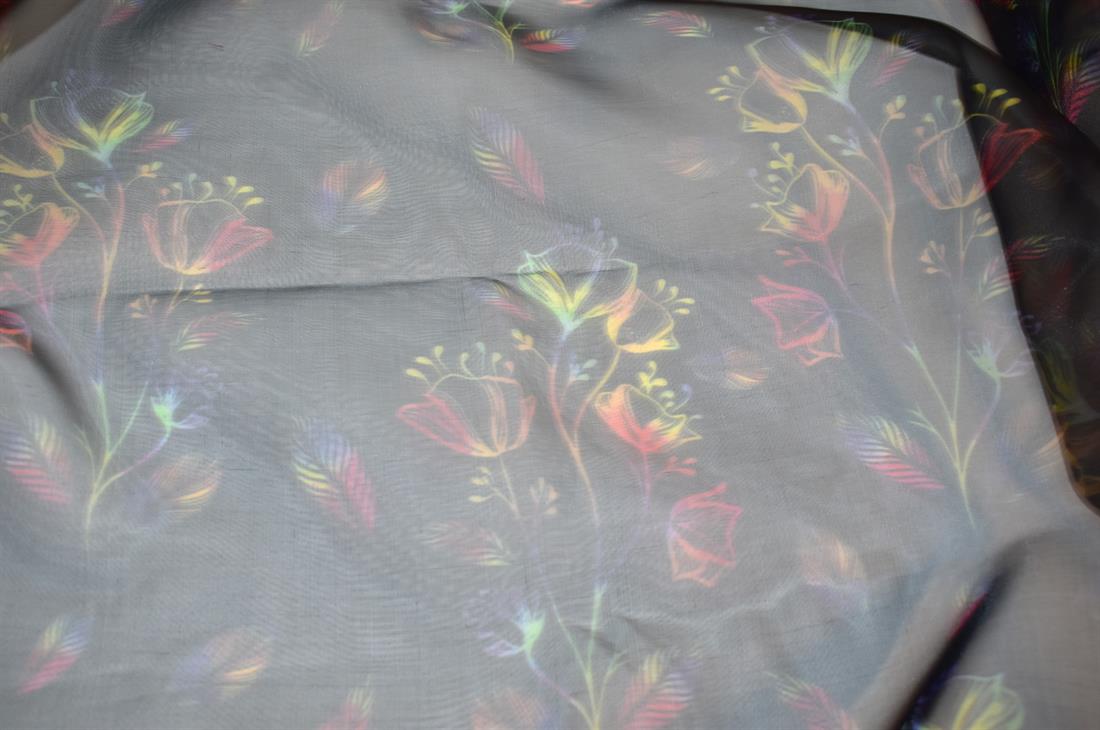 Black Printed Polyester Organza Fabric
