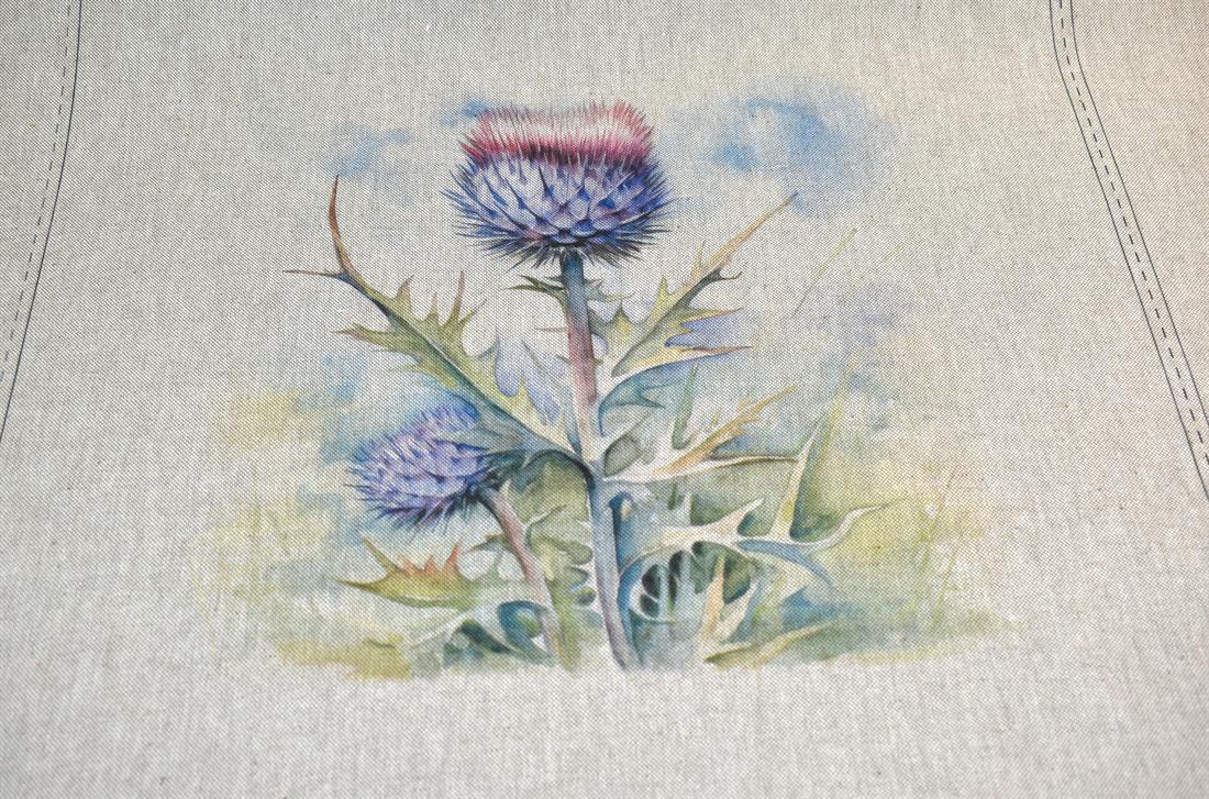 Natural Purple Thistle Panels Printed Digital Canvas Fabric