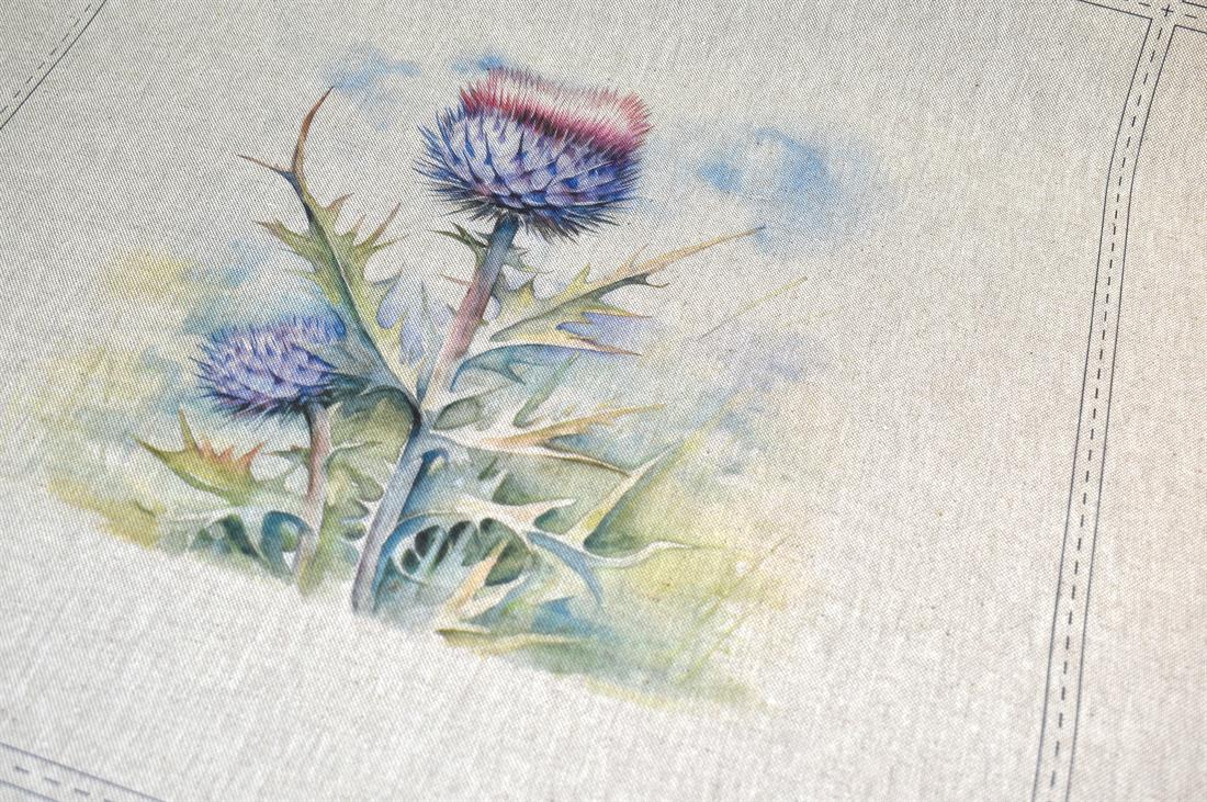 Natural Purple Thistle Panels Printed Digital Canvas Fabric