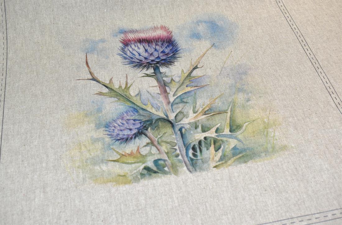 Natural Purple Thistle Panels Printed Digital Canvas Fabric