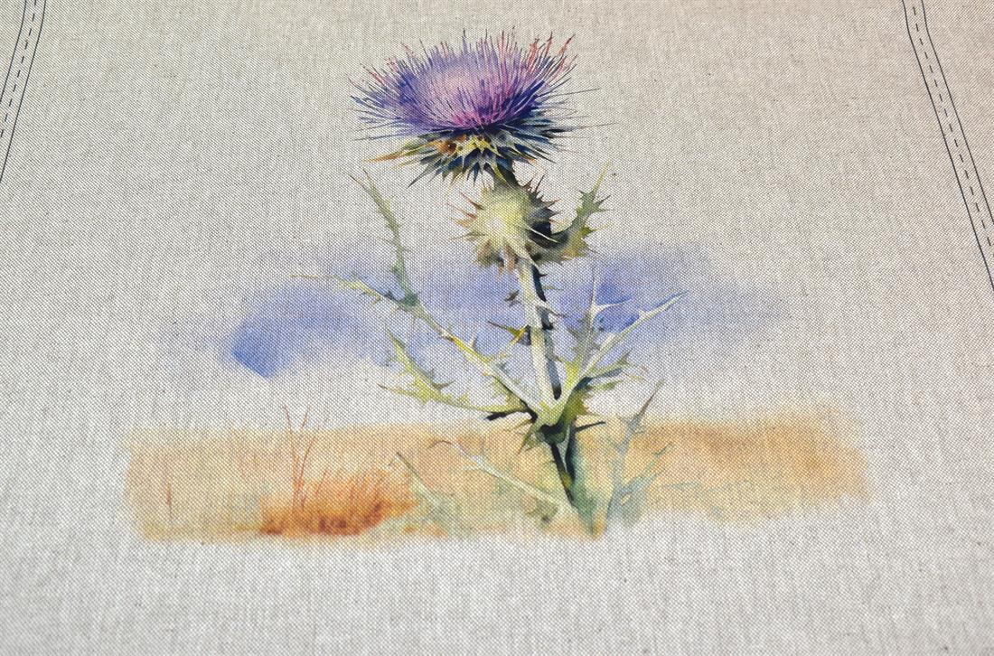 Natural Purple Thistle Panels Printed Digital Canvas Fabric