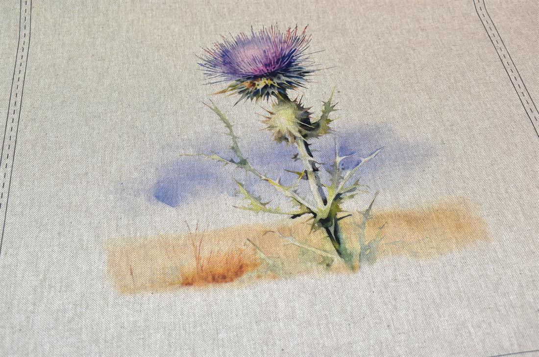 Natural Purple Thistle Panels Printed Digital Canvas Fabric