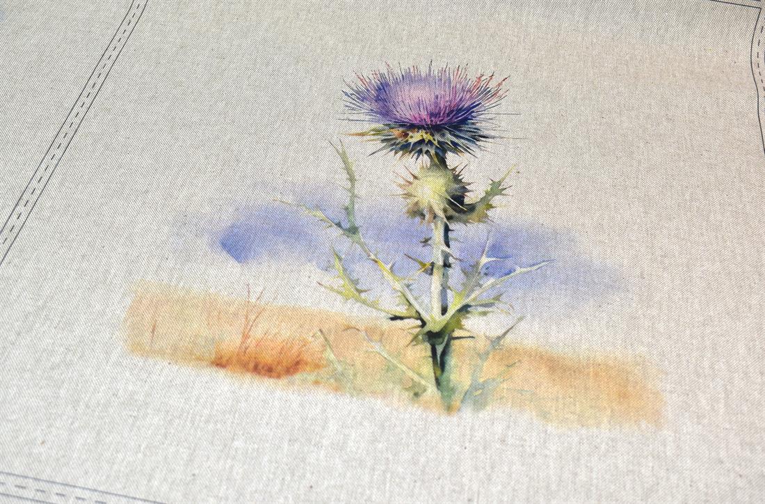 Natural Purple Thistle Panels Printed Digital Canvas Fabric
