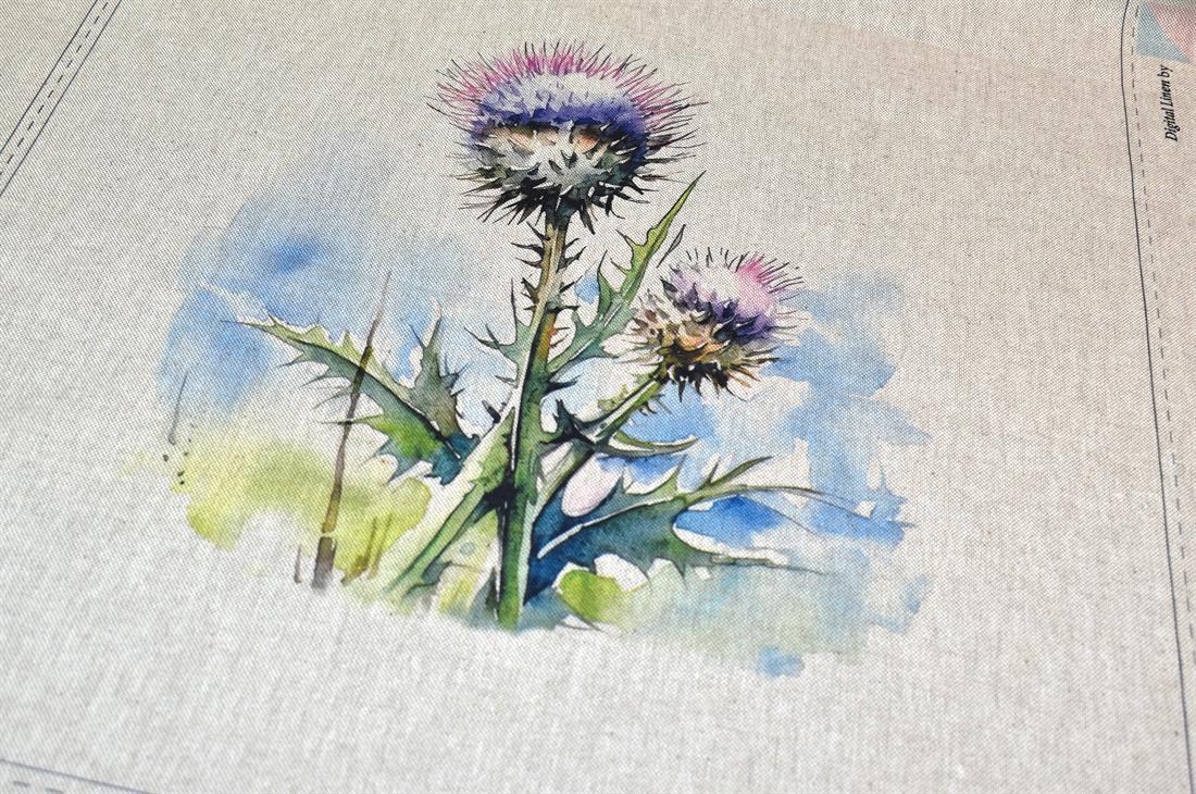 Natural Purple Thistle Panels Printed Digital Canvas Fabric