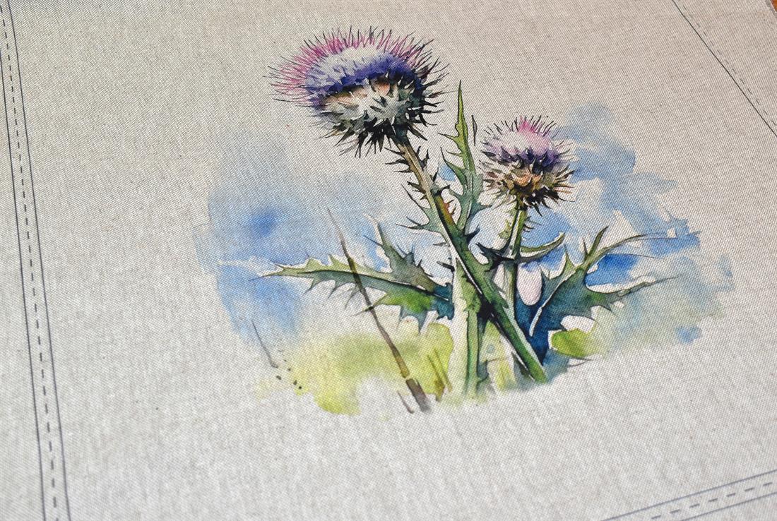 Natural Purple Thistle Panels Printed Digital Canvas Fabric