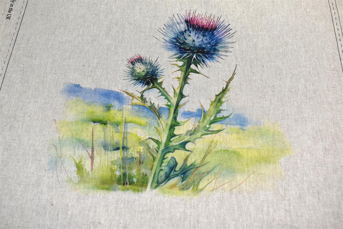 Natural Purple Thistle Panels Printed Digital Canvas Fabric