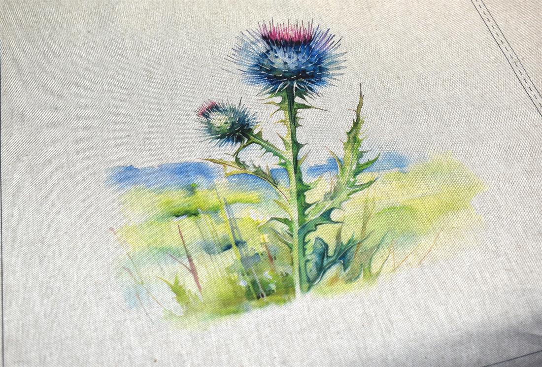 Natural Purple Thistle Panels Printed Digital Canvas Fabric