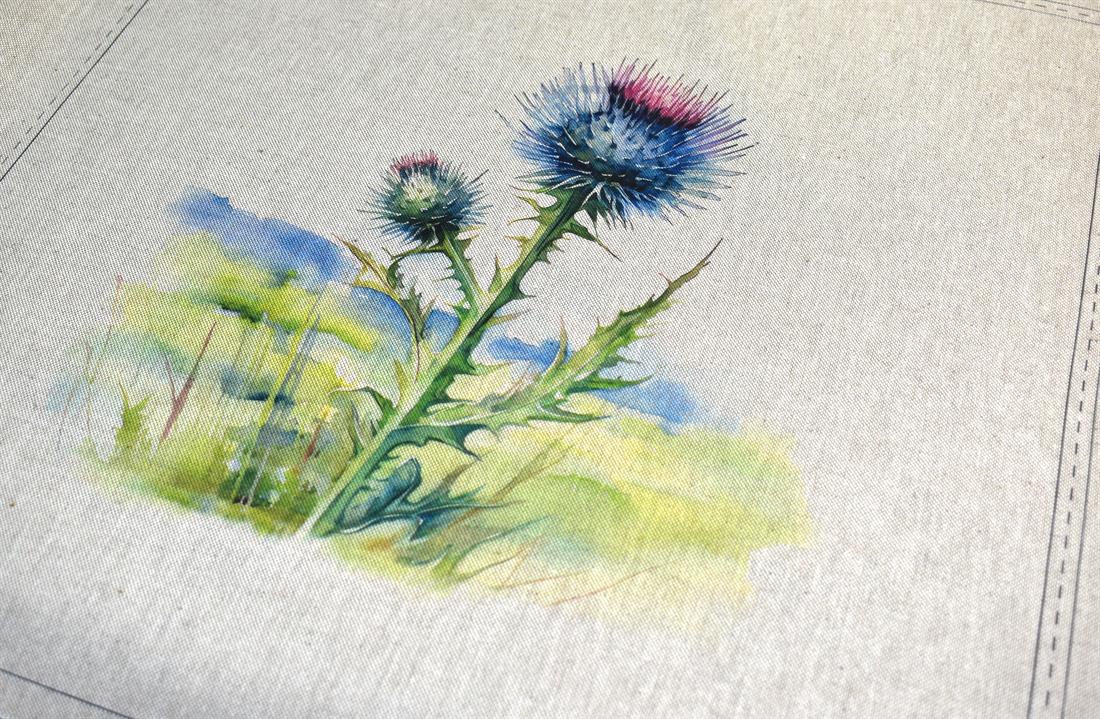 Natural Purple Thistle Panels Printed Digital Canvas Fabric