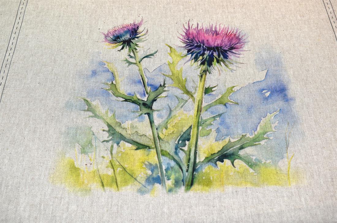 Natural Purple Thistle Panels Printed Digital Canvas Fabric