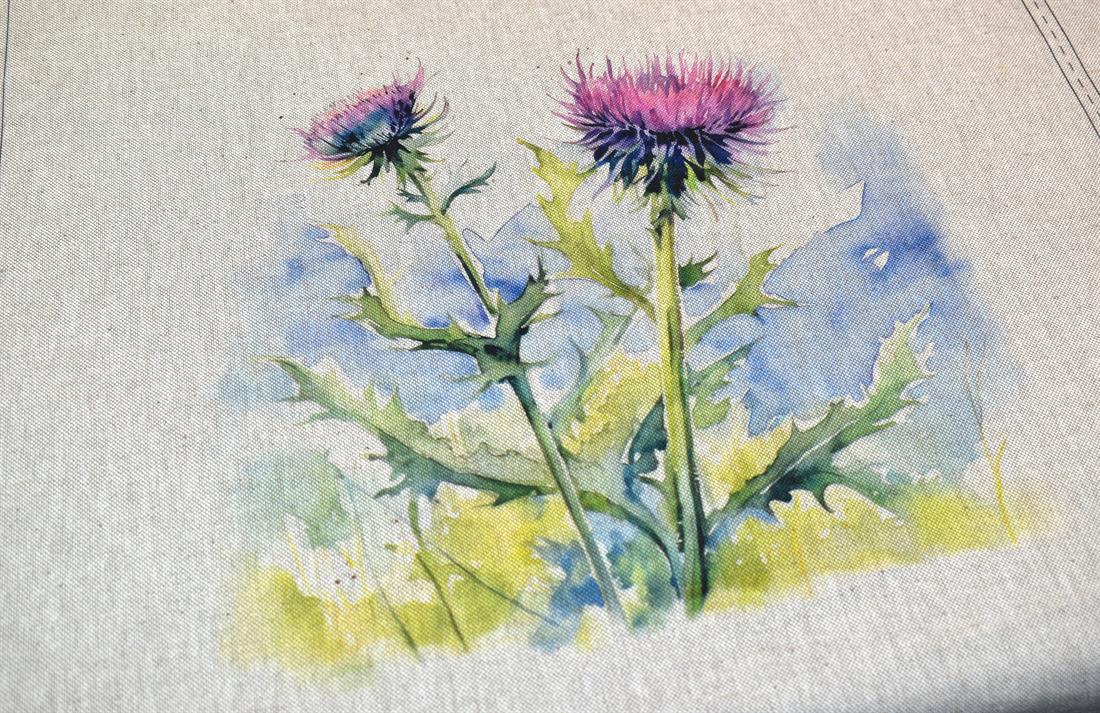 Natural Purple Thistle Panels Printed Digital Canvas Fabric
