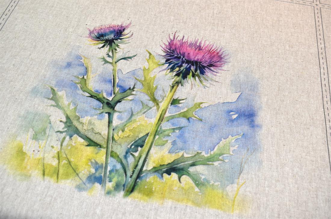 Natural Purple Thistle Panels Printed Digital Canvas Fabric