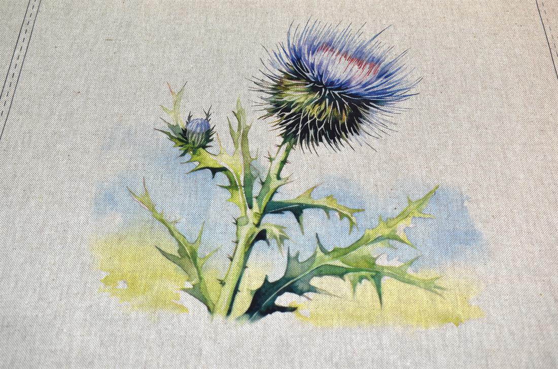 Natural Purple Thistle Panels Printed Digital Canvas Fabric