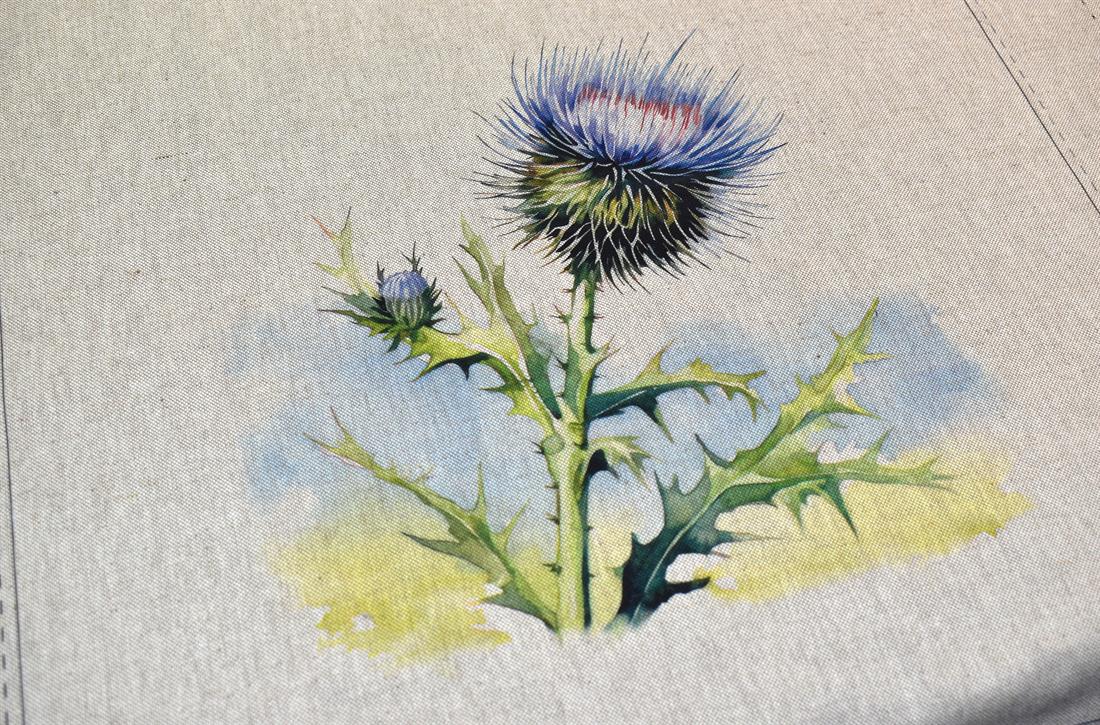 Natural Purple Thistle Panels Printed Digital Canvas Fabric