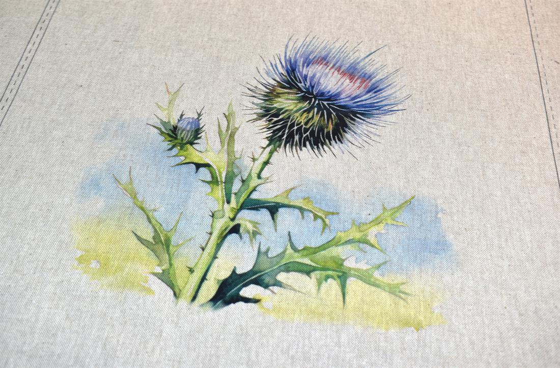 Natural Purple Thistle Panels Printed Digital Canvas Fabric