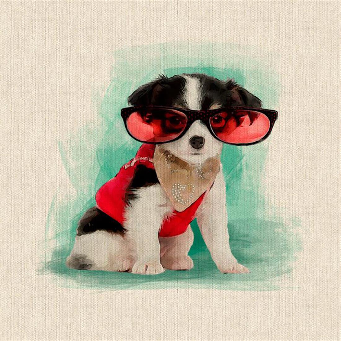 Natural Novelty Chihuahua Panel Printed Digital Canvas Fabric
