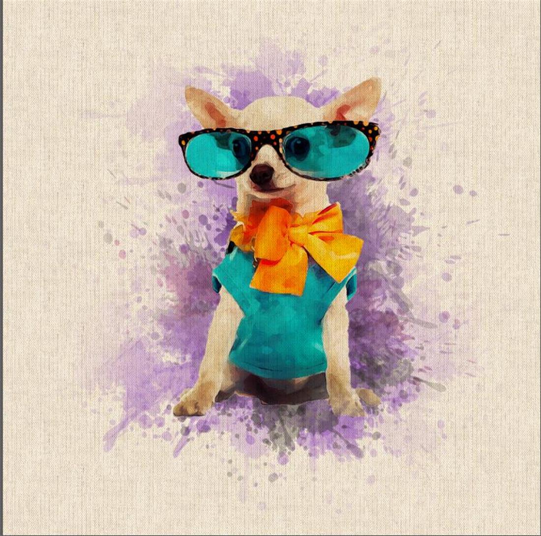 Natural Novelty Chihuahua Panel Printed Digital Canvas Fabric