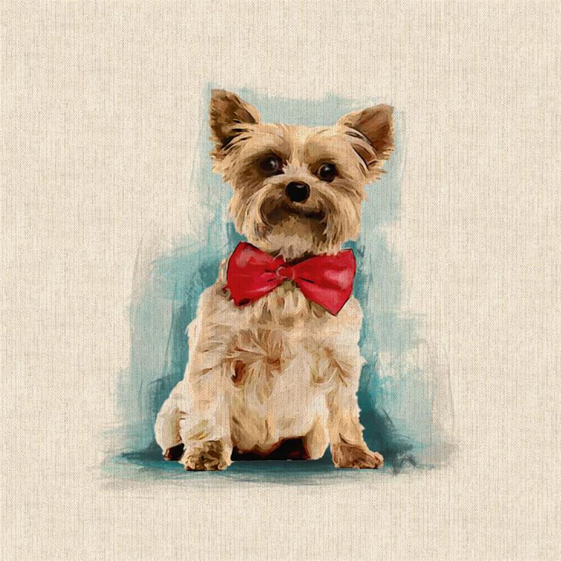 Natural Novelty Yorkshire Terrier Panel Printed Digital Canvas Fabric