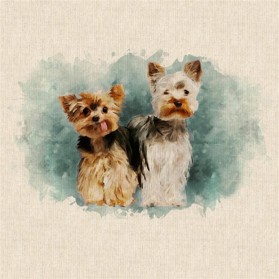 Natural Yorkshire Terrier Duo Panel Printed Digital Canvas Fabric