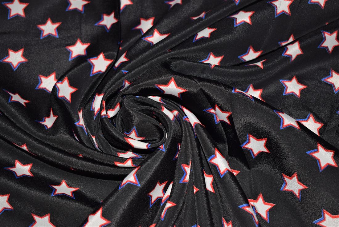 Black Stars Print Polyester Fabric