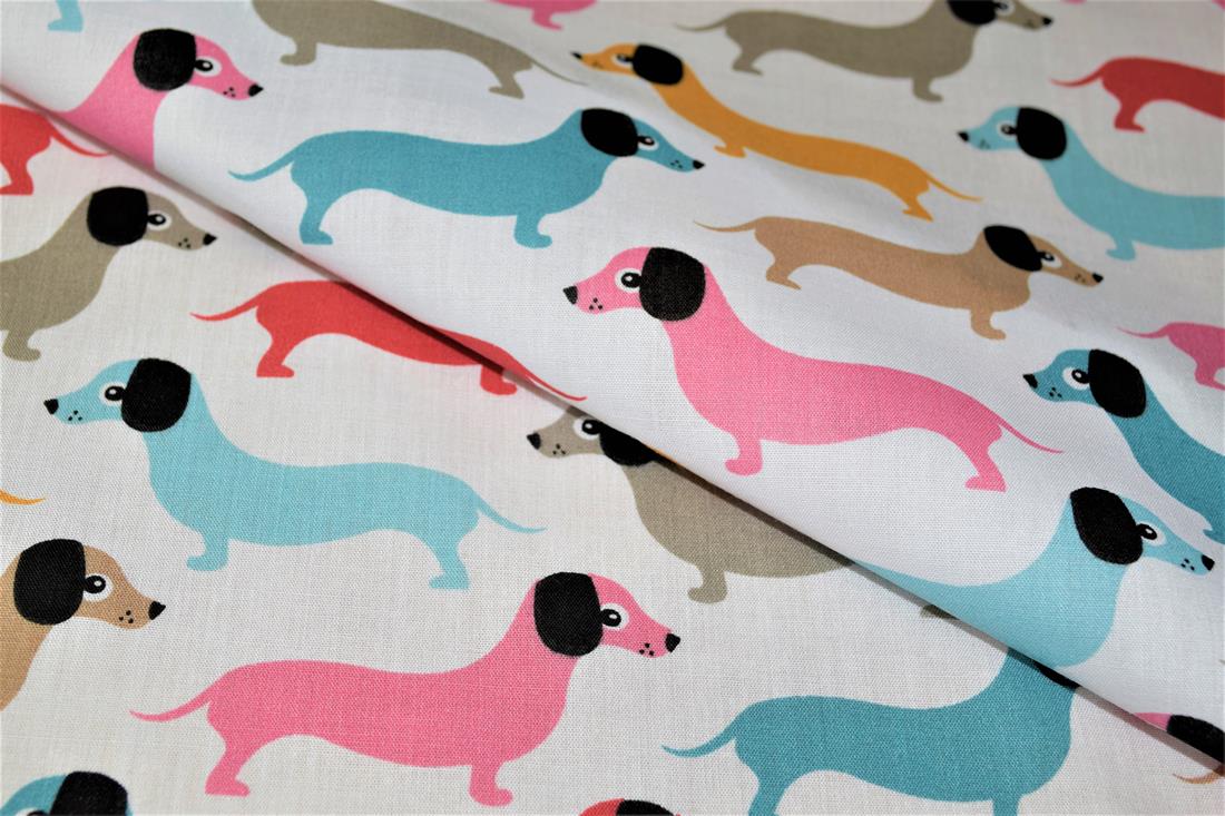 Sausage Dog Christmas Printed Poly Cotton Fabric