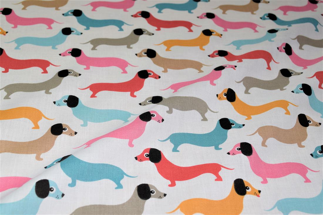 Sausage Dog Christmas Printed Poly Cotton Fabric
