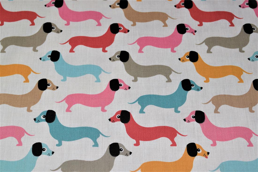 Sausage Dog Christmas Printed Poly Cotton Fabric