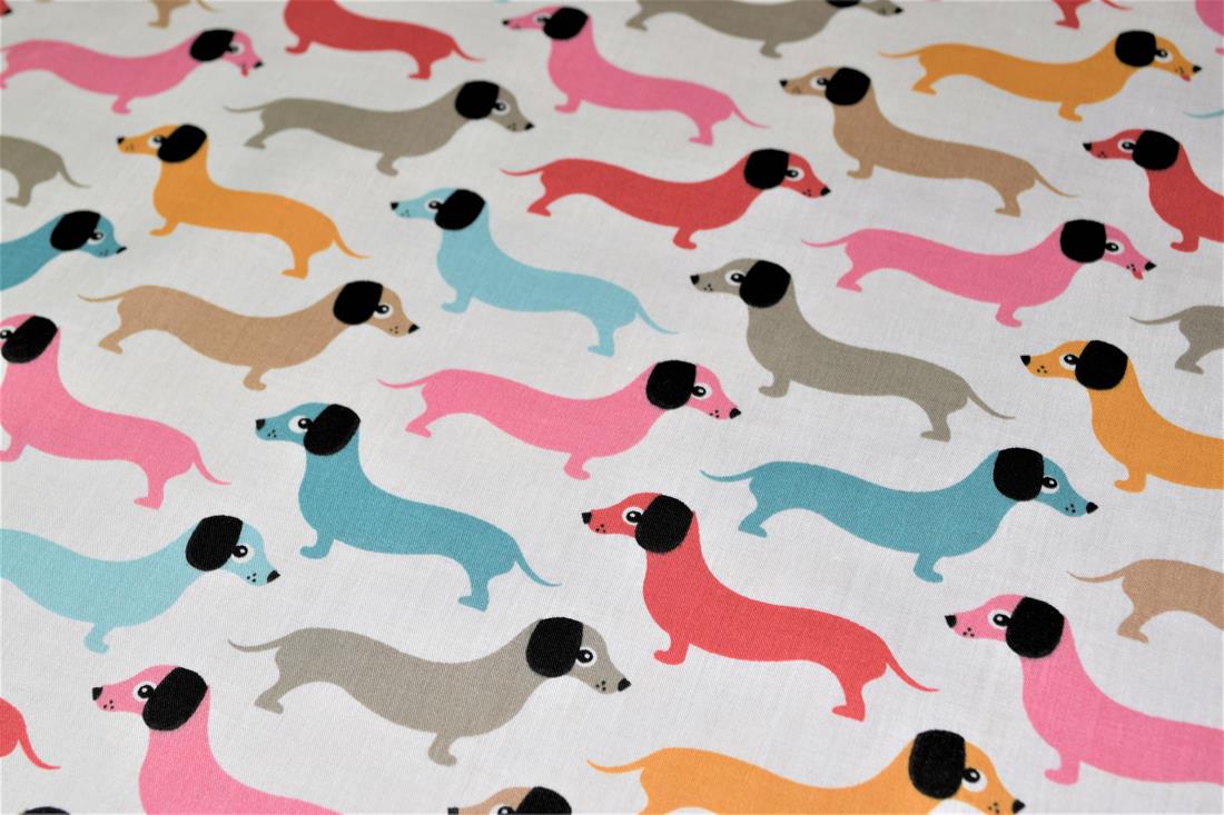 Sausage Dog Christmas Printed Poly Cotton Fabric