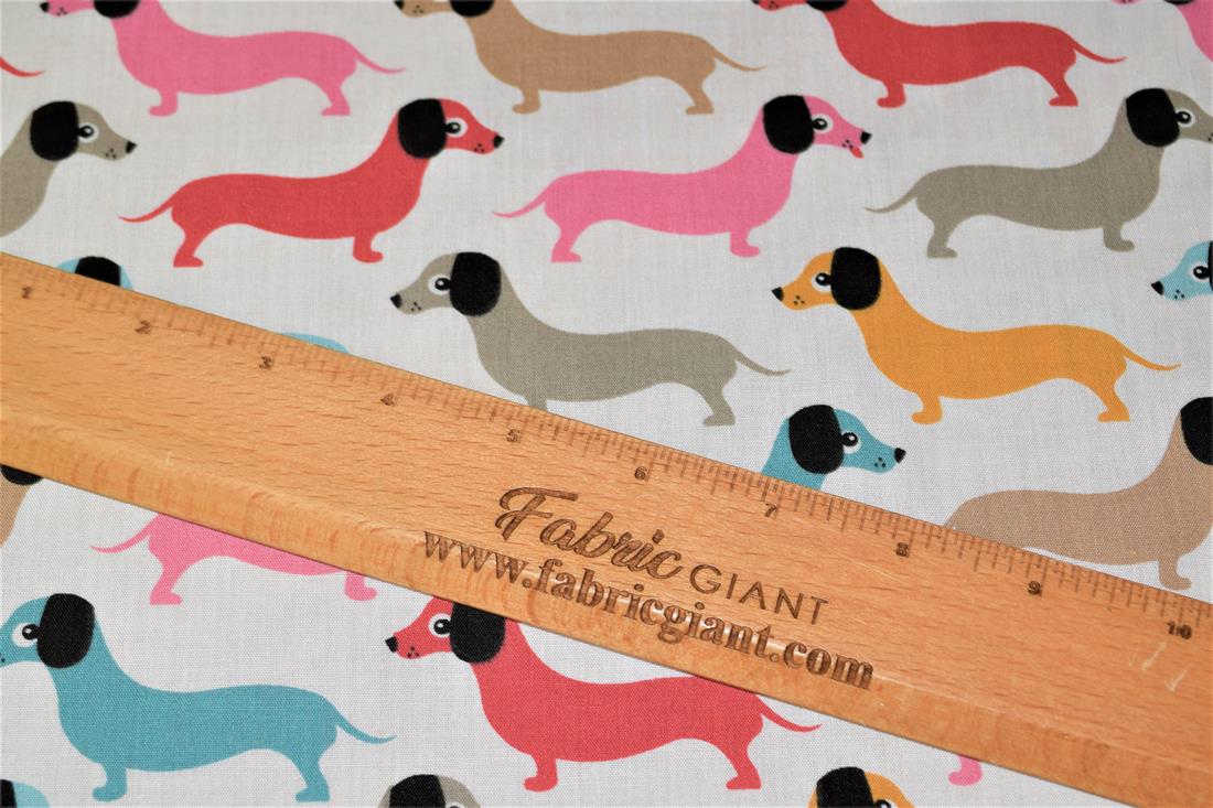 Sausage Dog Christmas Printed Poly Cotton Fabric