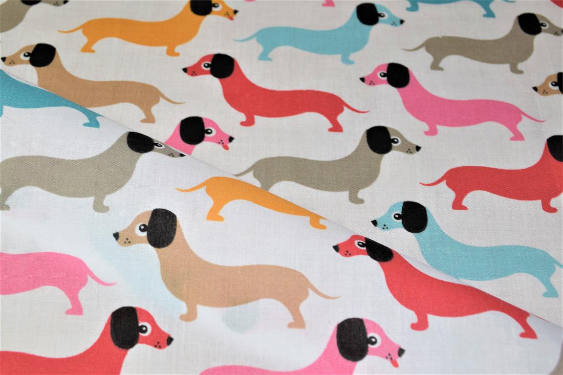 Sausage Dog Christmas Printed Poly Cotton Fabric