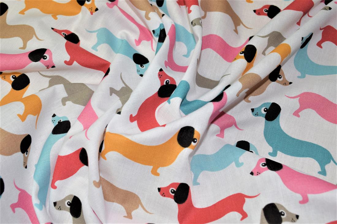 Sausage Dog Christmas Printed Poly Cotton Fabric