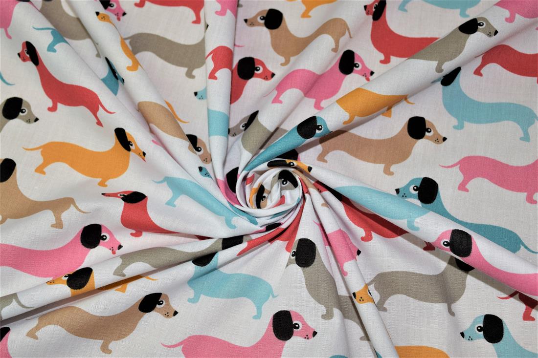 Sausage Dog Christmas Printed Poly Cotton Fabric