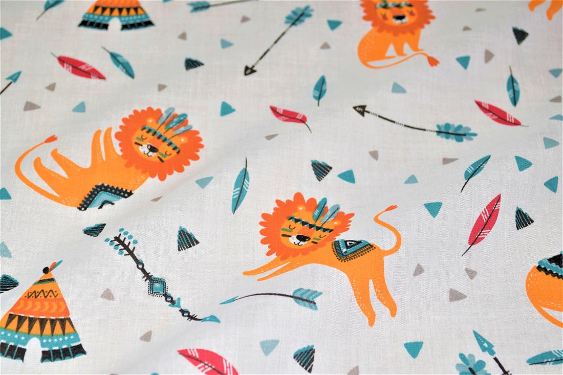 Cartoon Lion Printed PolyCotton Fabric