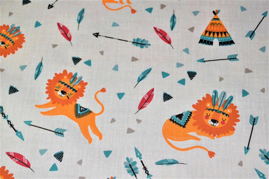 Cartoon Lion Printed PolyCotton Fabric