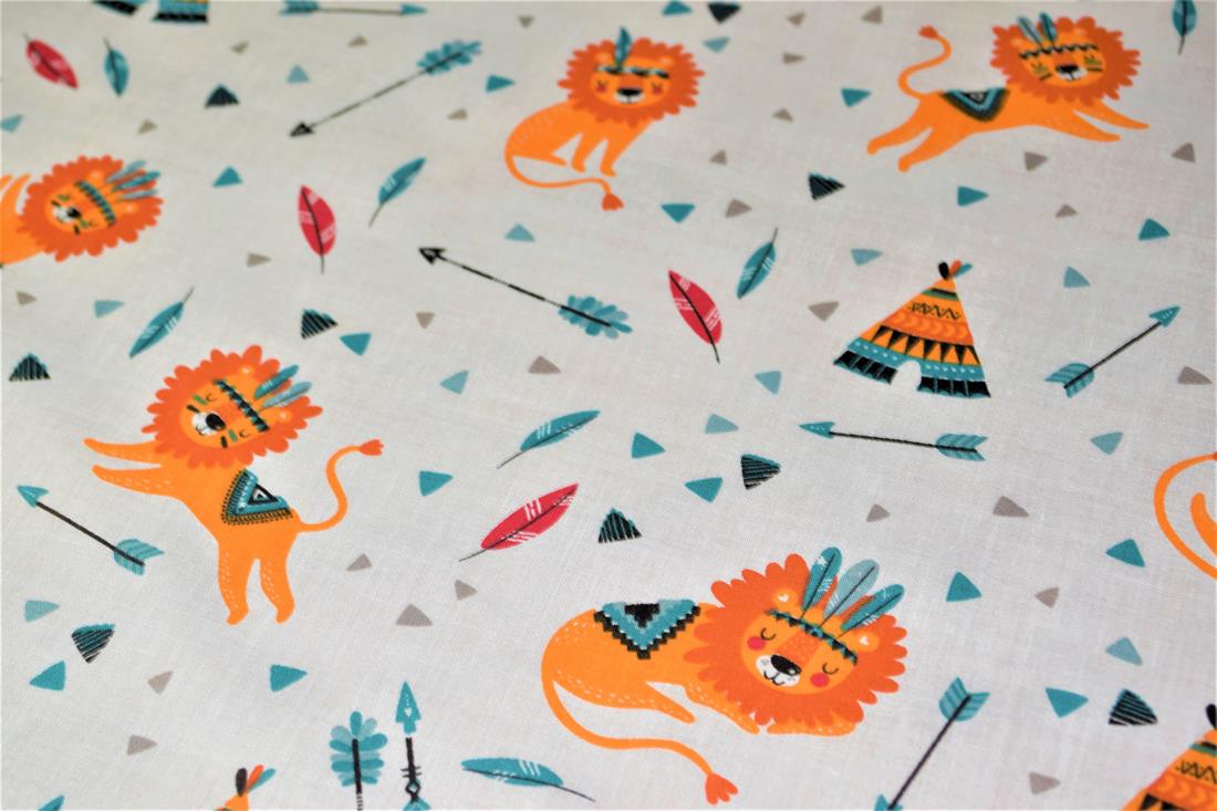 Cartoon Lion Printed PolyCotton Fabric