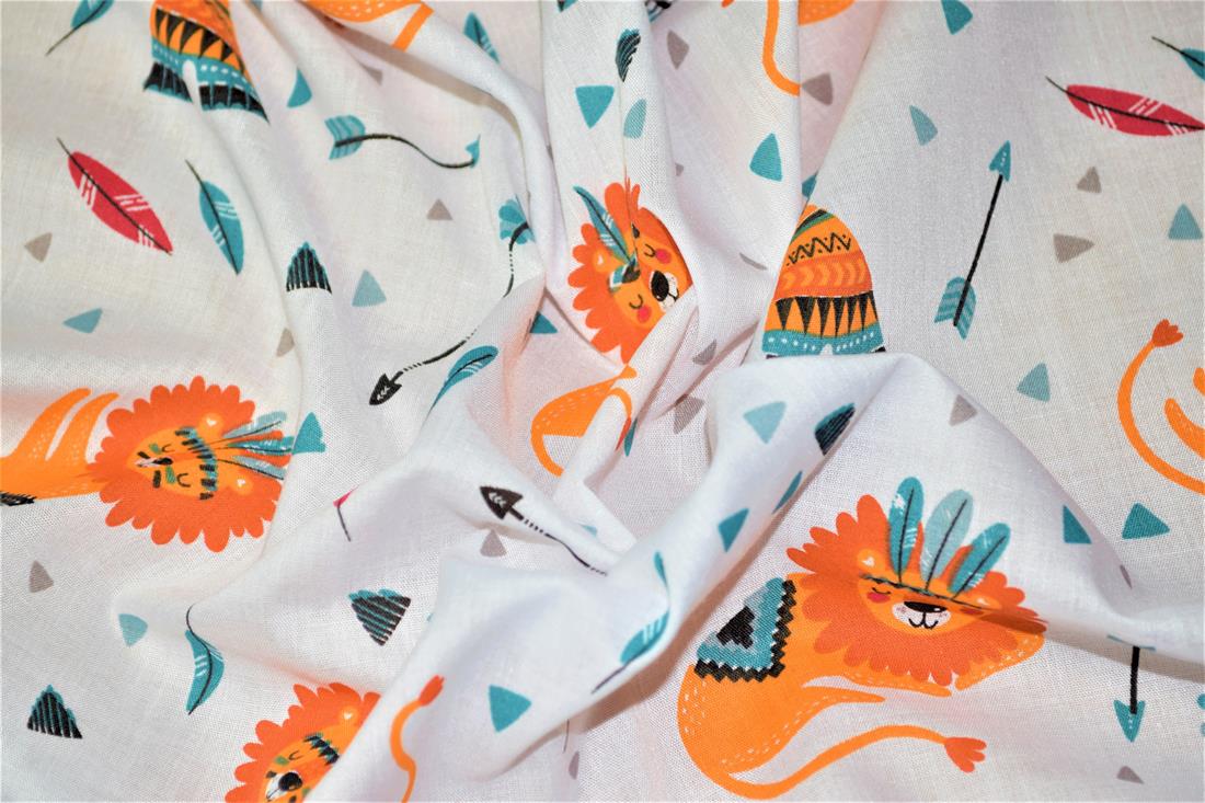 Cartoon Lion Printed PolyCotton Fabric