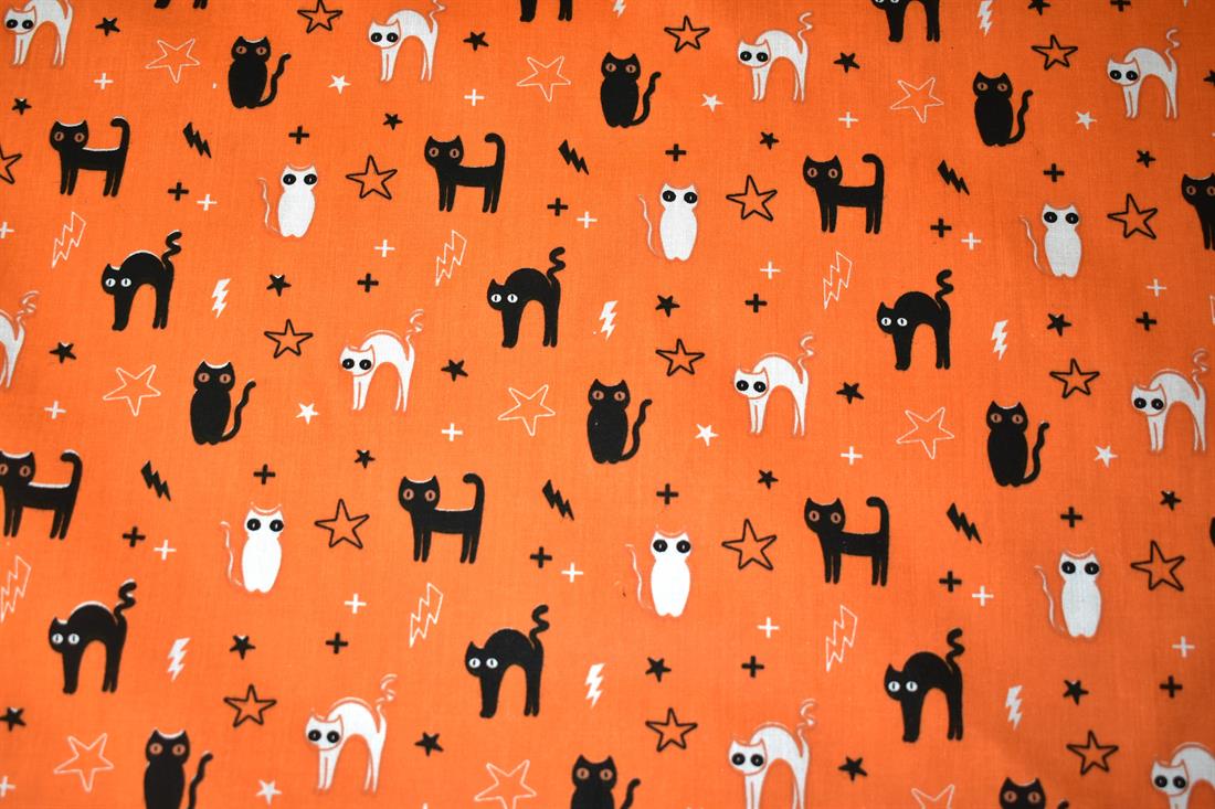 Spooky Cat Print Halloween Spooked Poly/Cotton Dress Fabric