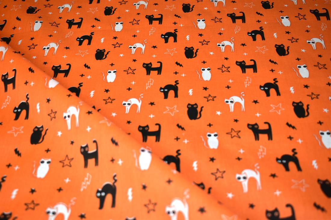 Spooky Cat Print Halloween Spooked Poly/Cotton Dress Fabric