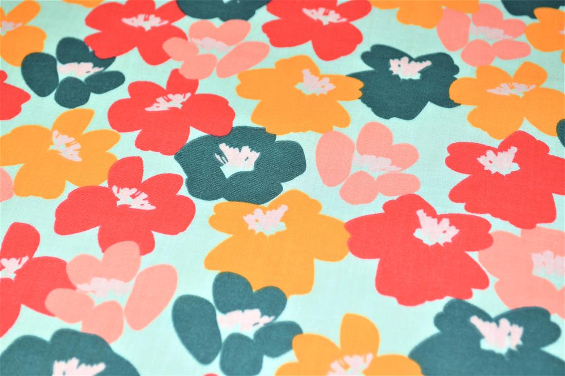 Flower Printed Polycotton Fabric