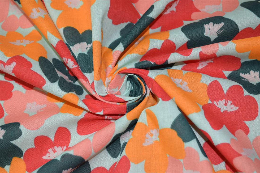 Flower Printed Polycotton Fabric