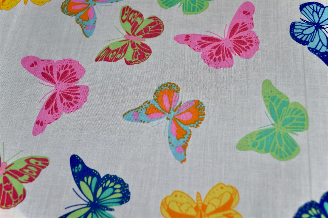 White Rainbow Butterfly Printed polyCotton Fabric