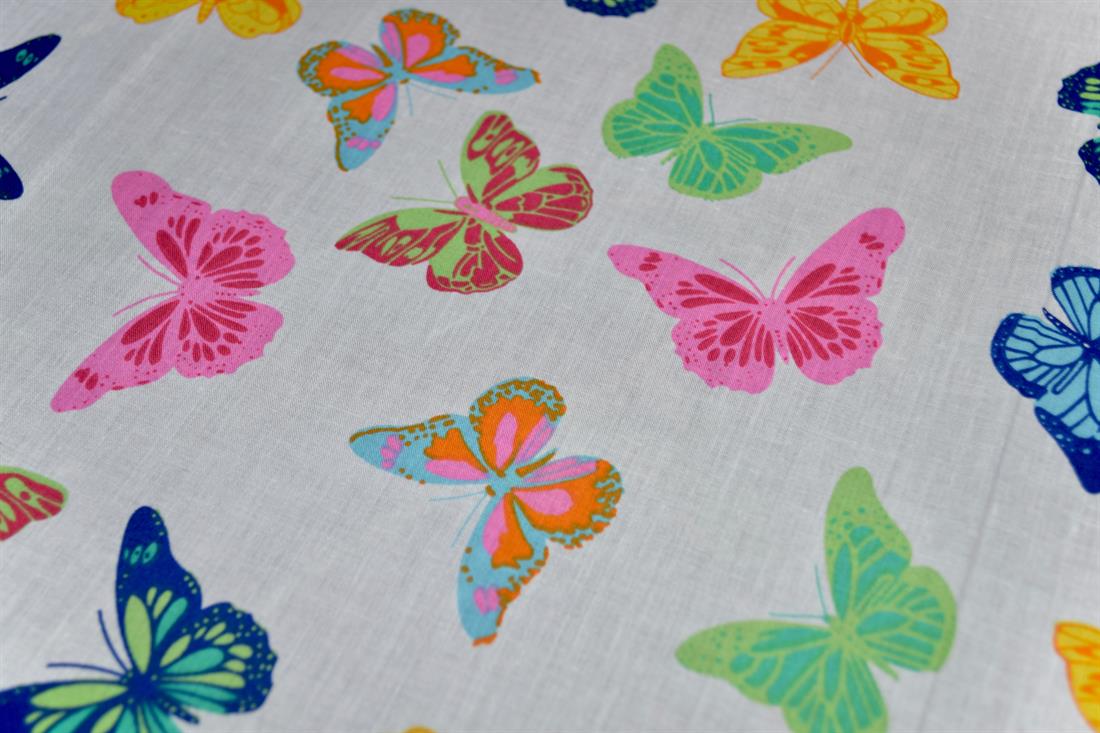 White Rainbow Butterfly Printed polyCotton Fabric