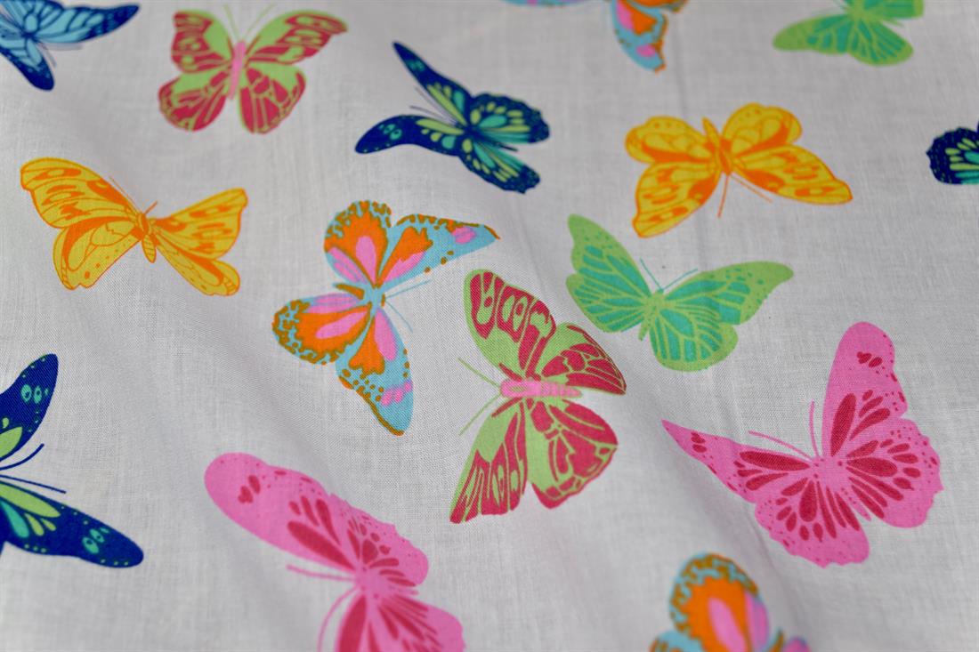 White Rainbow Butterfly Printed polyCotton Fabric