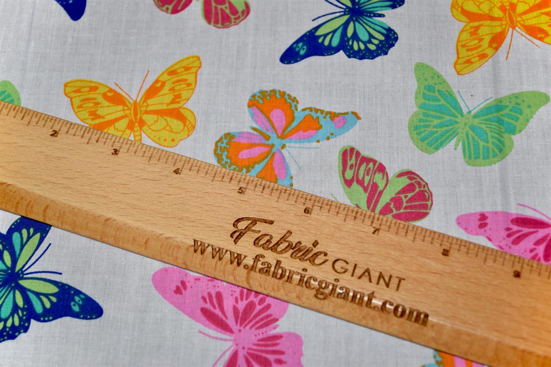 White Rainbow Butterfly Printed polyCotton Fabric