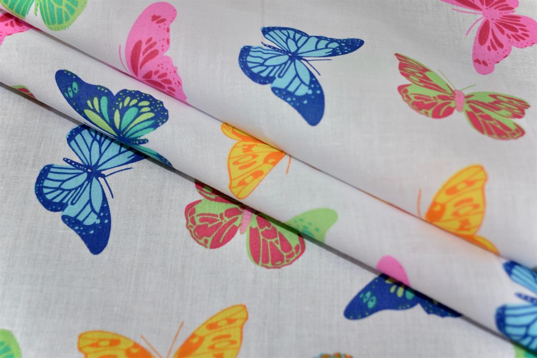 White Rainbow Butterfly Printed polyCotton Fabric